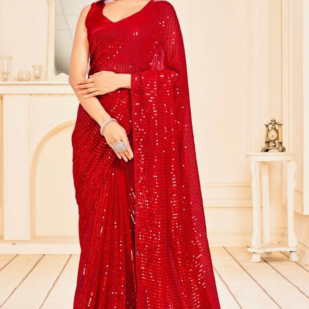 RED Sequence Saree
